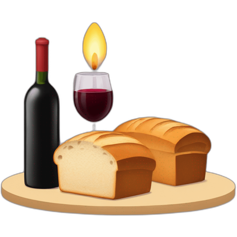 Two candles, a cup of red wine and a loaf of bread emoji