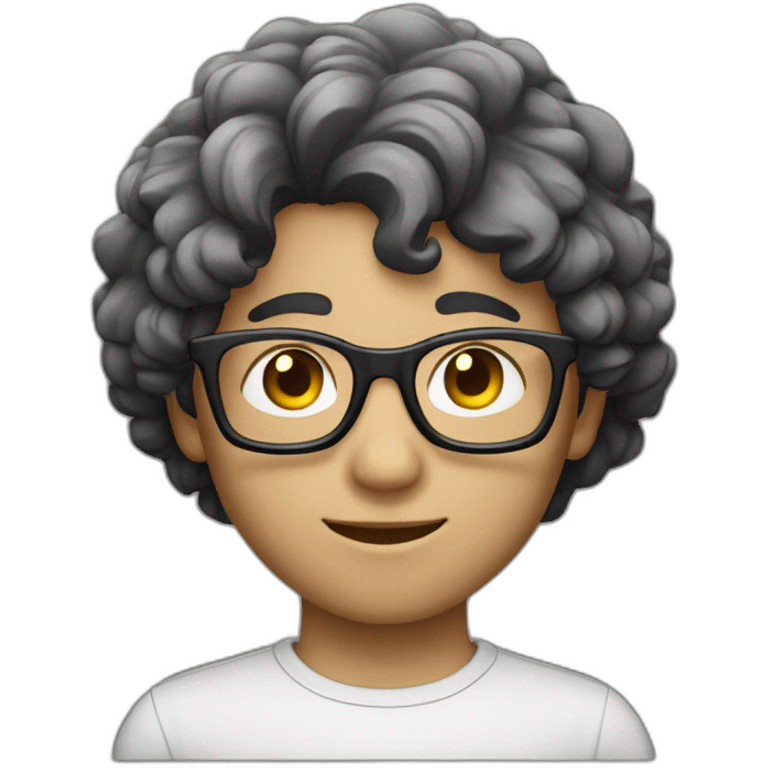 boy with dark brown curly hair, glasses and white in your computer emoji