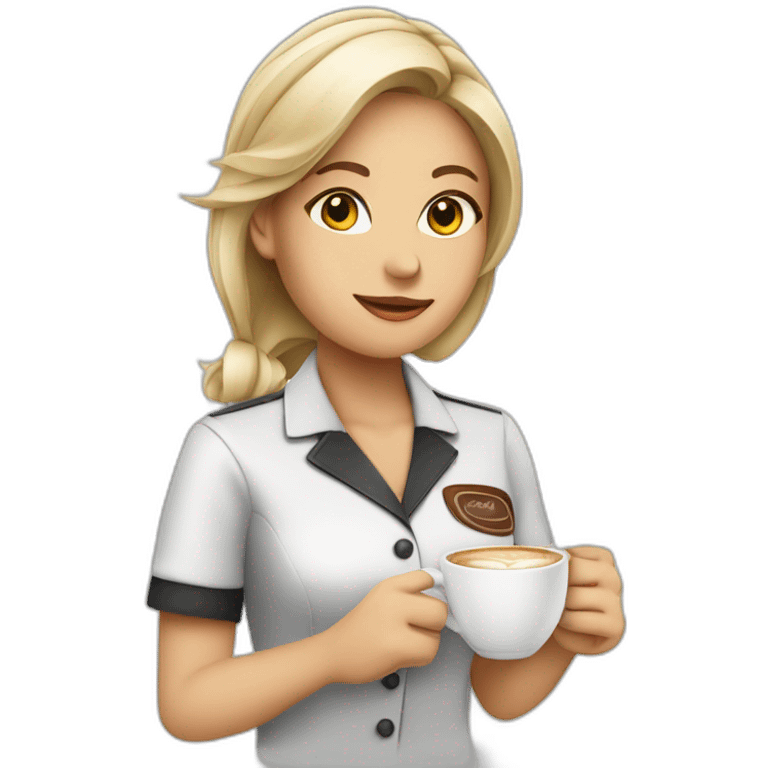 Smocking Female barista wear uniform with cup of coffee emoji