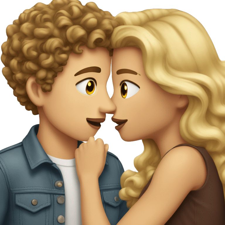 girl with blond strait hair kissing a boy with brown hair that is curly emoji