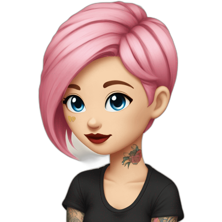 young-women-pink-hair-blue-eyes-red-lips-with-tattoo-black-t-shirt-ear cat emoji