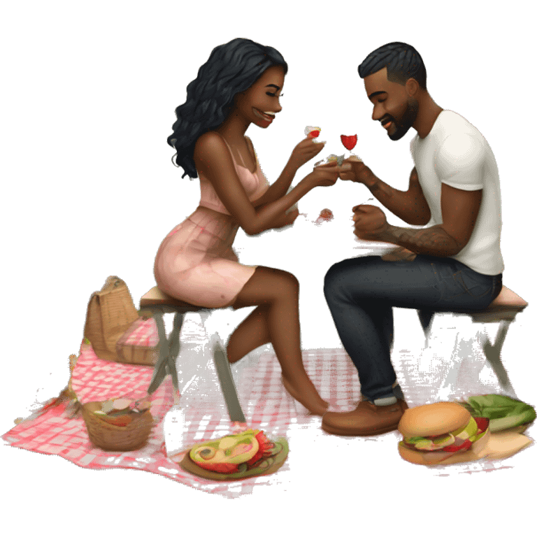 Romantic picnic date for beautiful tattooed couple emoji