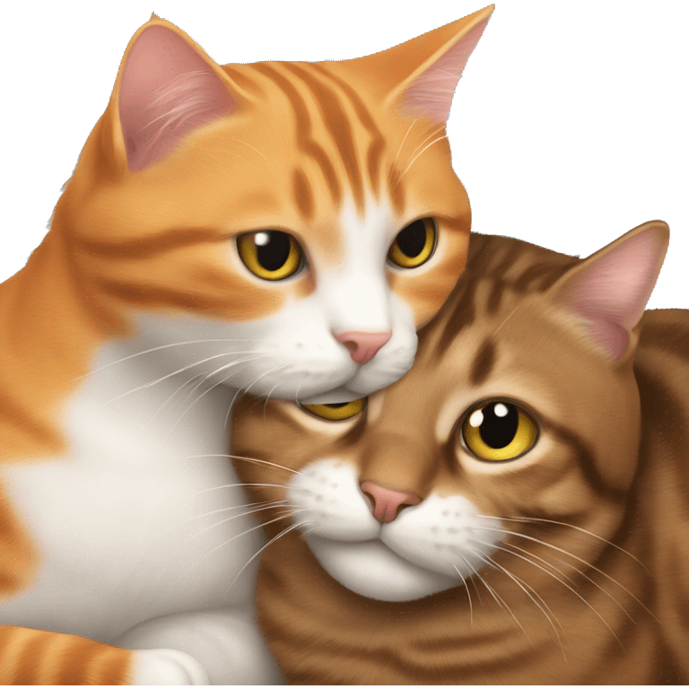 Orange tabby cat and brown tabby cat cuddling emoji