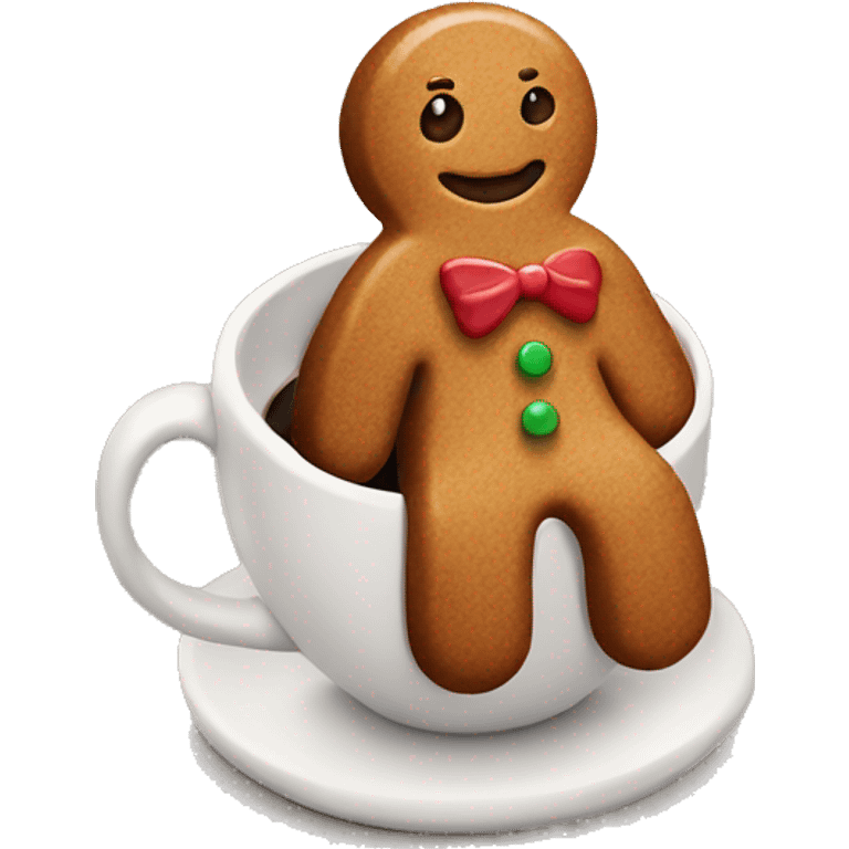 Gingerbread man sitting in brown cup of coffee emoji