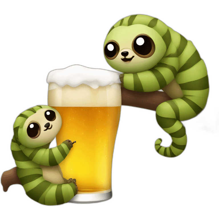 Caterpillar and sloth drinking beer together emoji