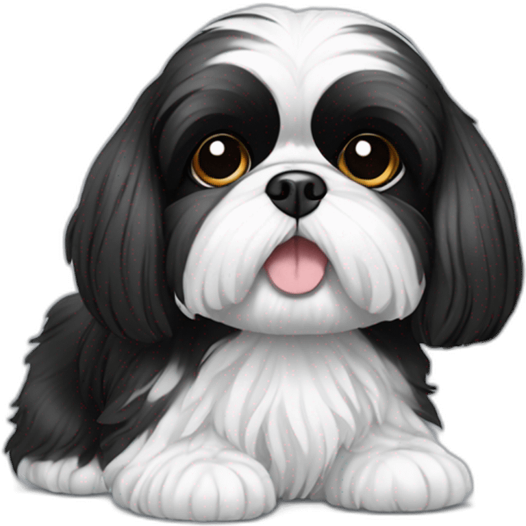 Black and white only shih tzu wearing shoes on paws emoji