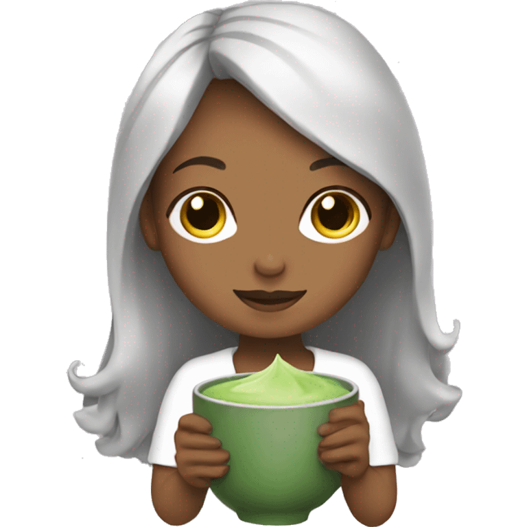 Create a girl holding a matcha emoji