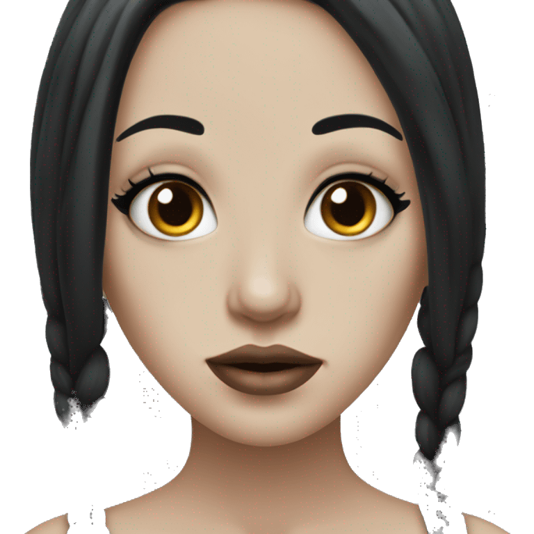 Beautiful girl with white skin, long black hair and tattoos emoji