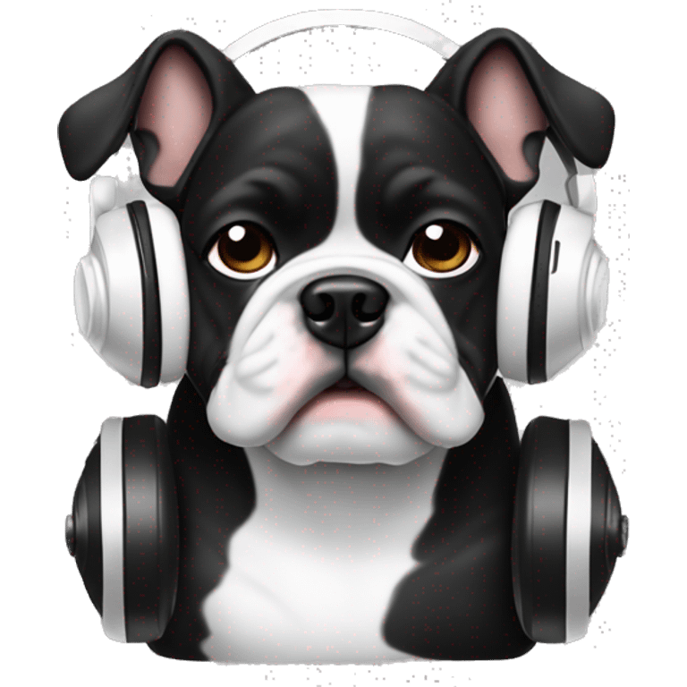 frech buldog black and white with headphones emoji