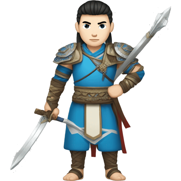 Male Mongolian warrior with white skin and blue eyes emoji