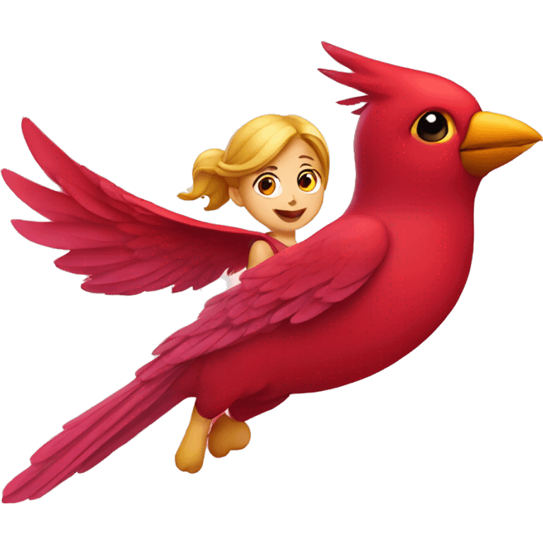 Cute girl flying on cardinal bird emoji