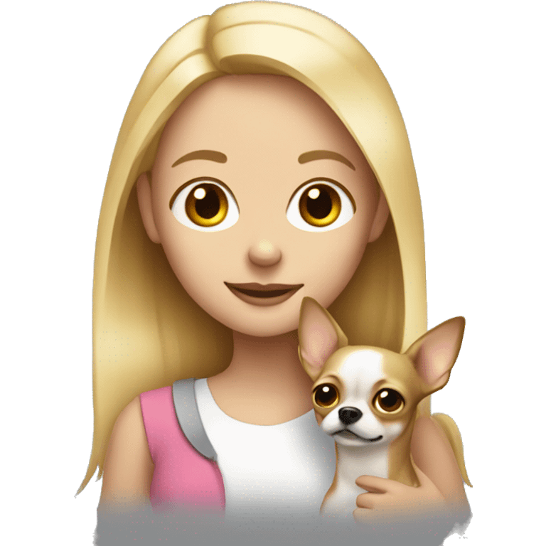 Blonde girl with chihuahua in her arms emoji