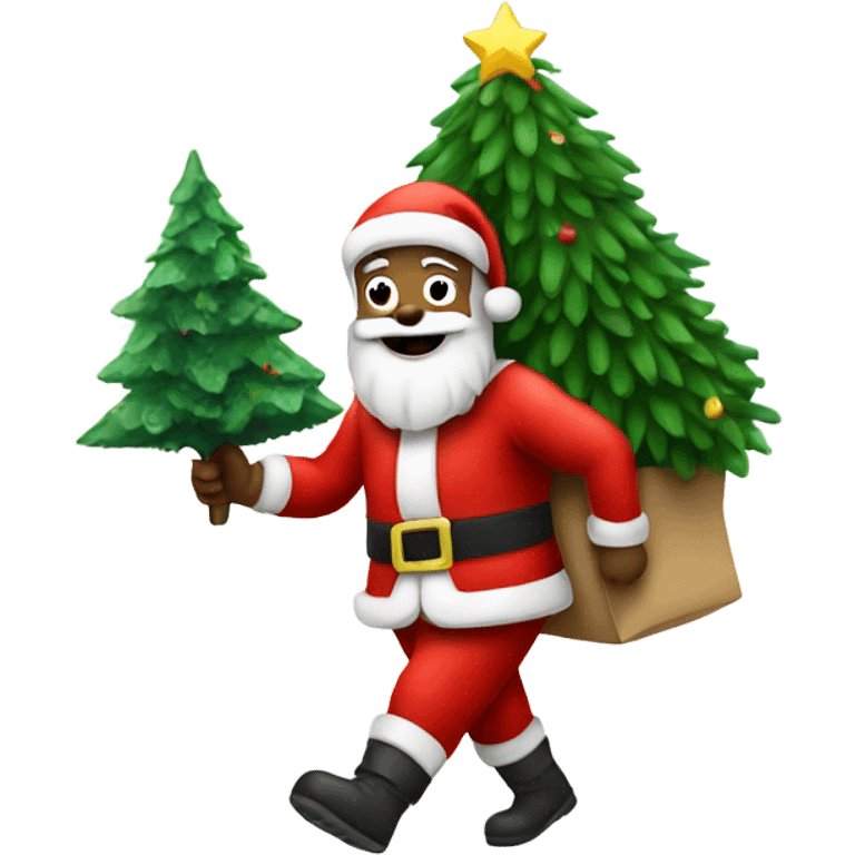 Santa carries a Christmas tree emoji