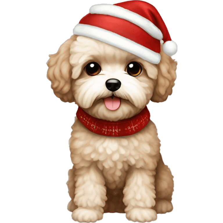 maltipoo brown beige with Christmas clothes  emoji