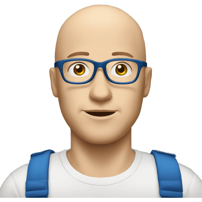 white man whit glasses , no hairs who work in ikea  with blue top emoji