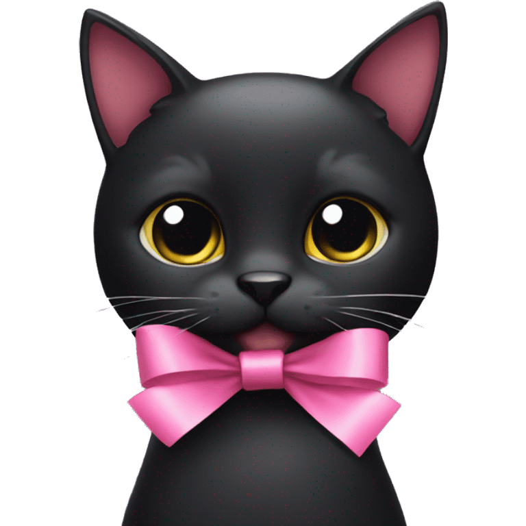 Black cat with pink ribbon emoji