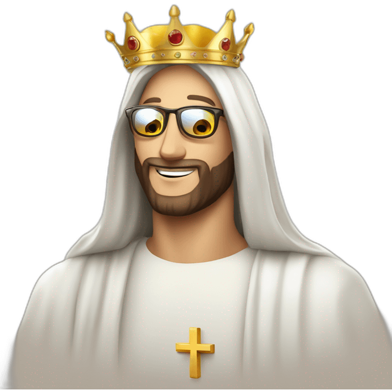 jesus con gafas y una corona haciendo la celebracion de cristiano ronaldo emoji