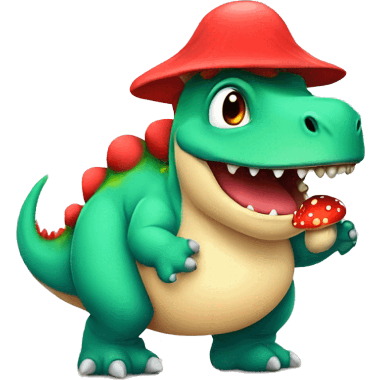 Chubby dinosaur with red mushroom hat emoji