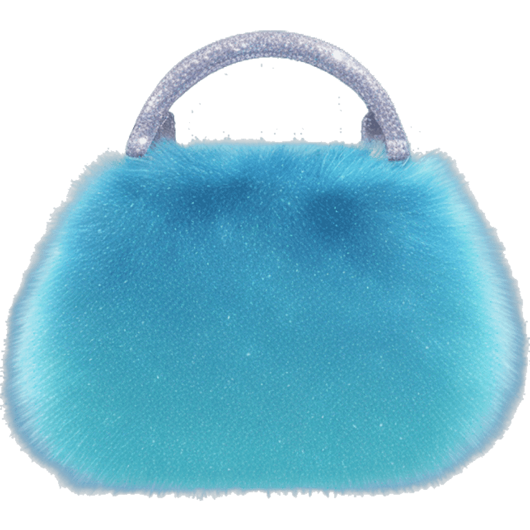 Realistic blue Sparkle glitter and fur purse. emoji