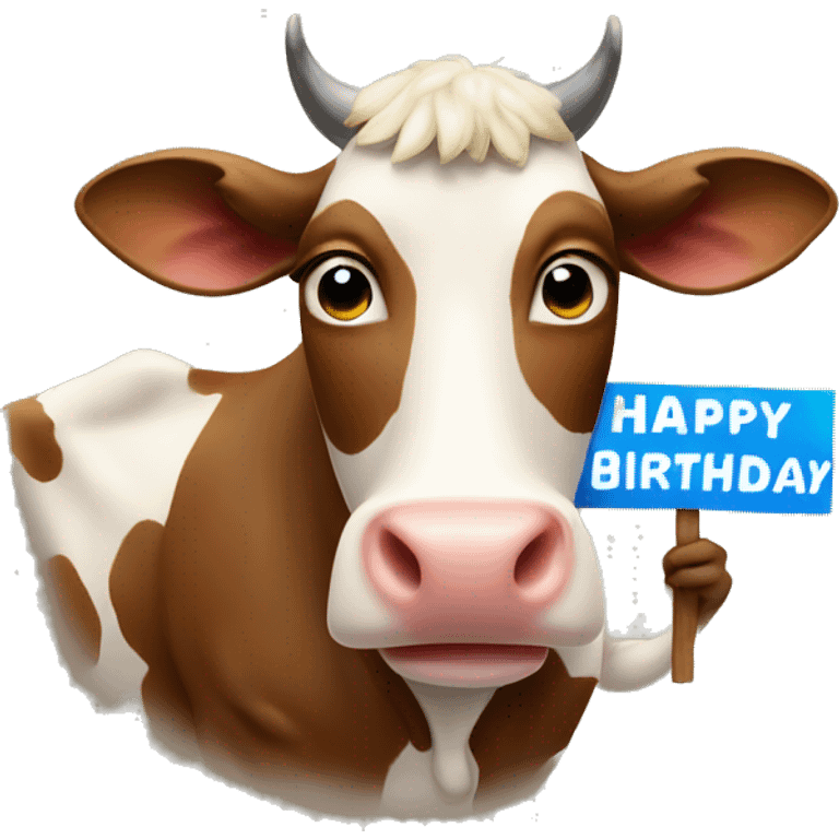 cow holding a sign that has “Happy Birthday Nathan ” emoji