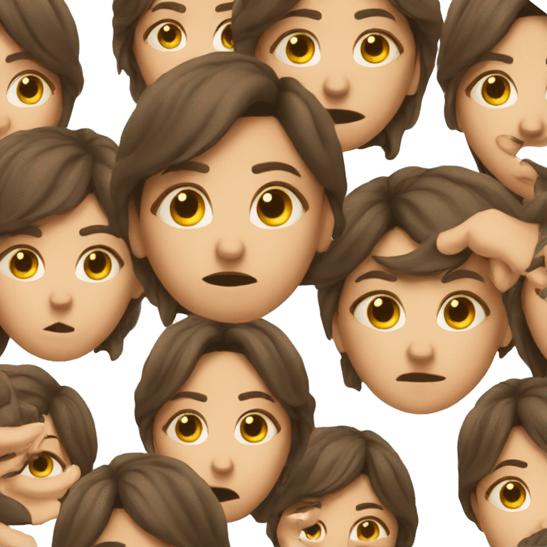 brunette girl happy and disgusted at the same time. emoji