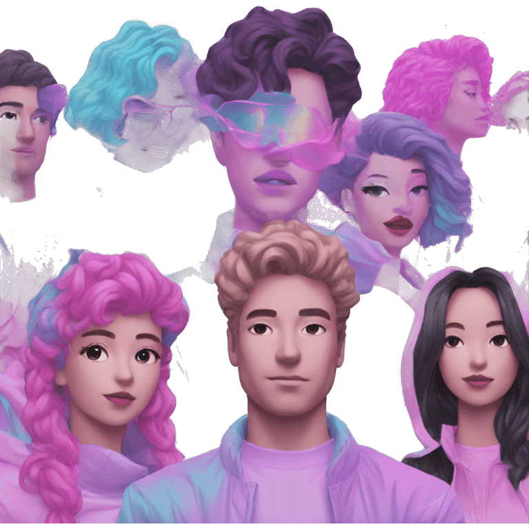 Vaporwave group of people on white background emoji