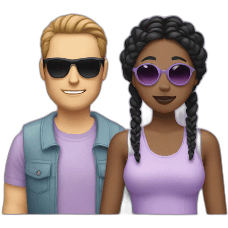 white man with brown hair sunglasses and a black woman with braids wearing a pastel lavender top emoji