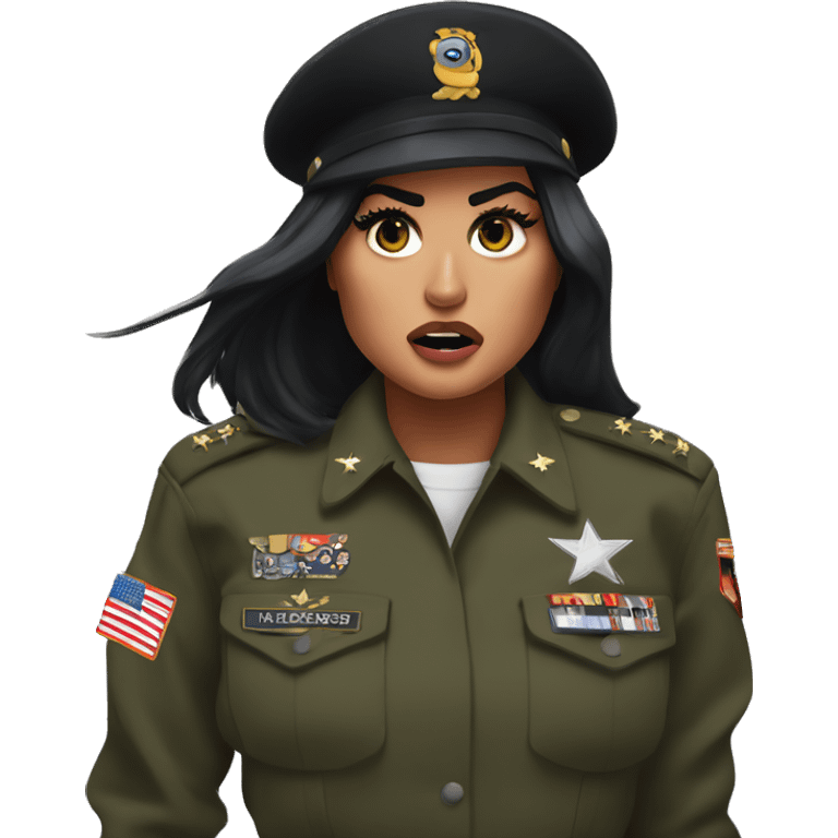 Kylie Jenner gets angry and screams in black army uniform emoji