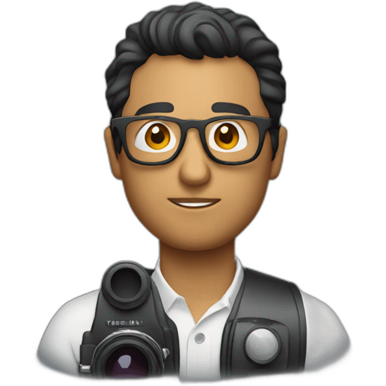 Latino film director with glasses holding a cinema camera emoji