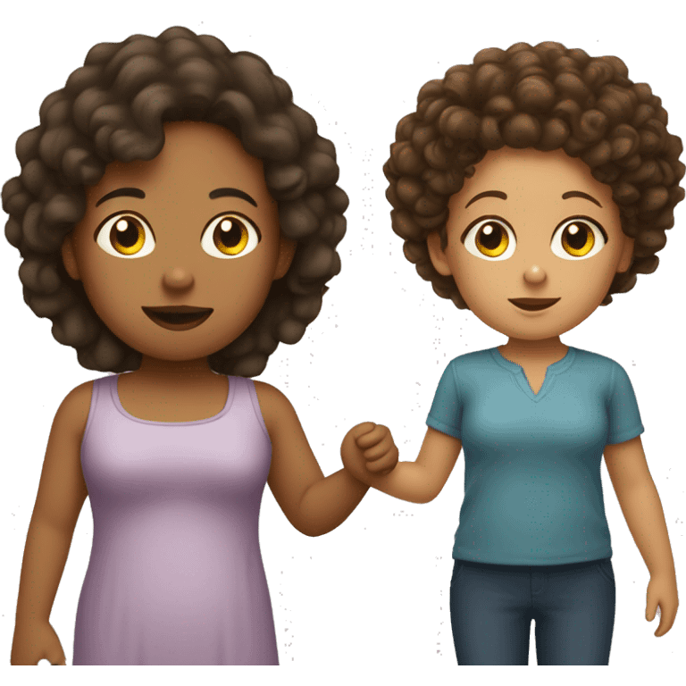 woman with straight Brunette hair holding a girl toddler with curly hair emoji