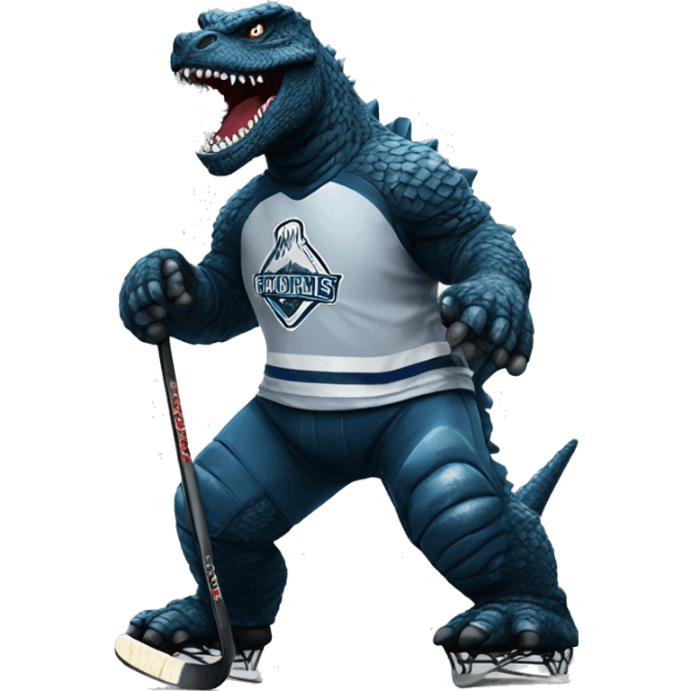 Godzilla dressed as a hockey player emoji