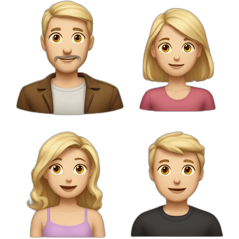 middle age father and his white 3 children, older boy with blonde hair, shorter boy with black hair, and girl with medium carmel colored hair  emoji