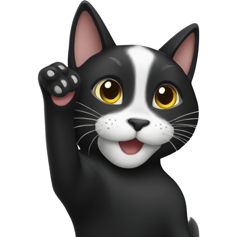 Black cat waving hello emoji