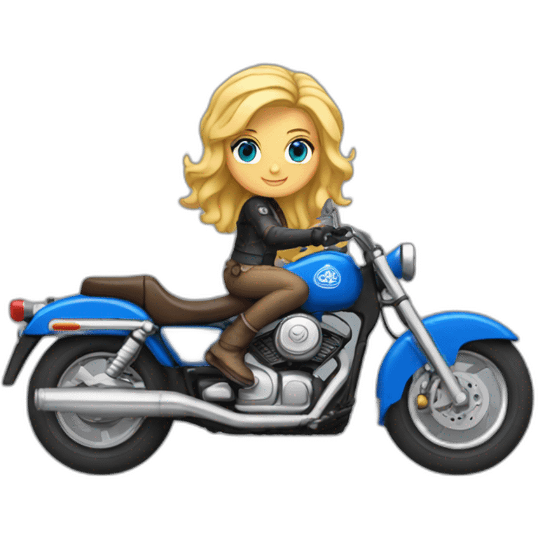 Blonde aux yeux bleus sur une moto emoji