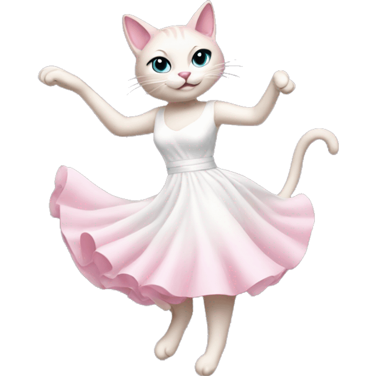 Pink cat dancing in white dress emoji