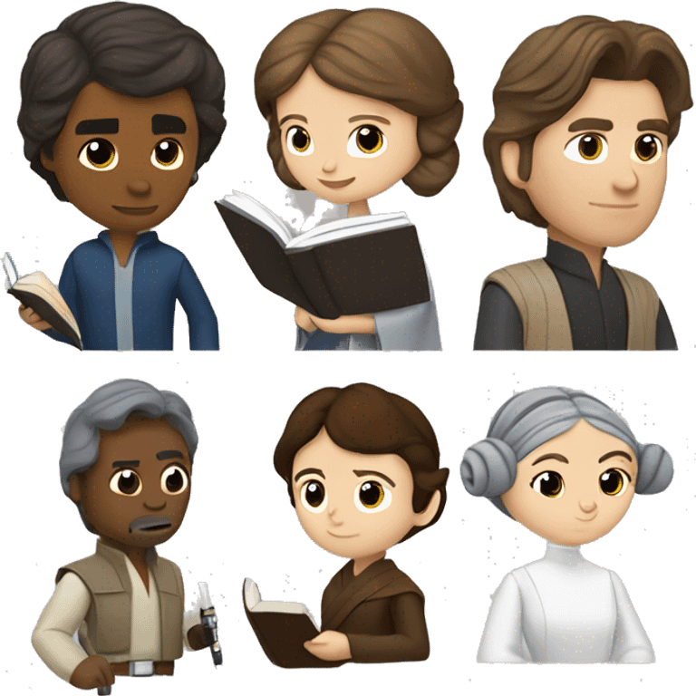 Luke Skywalker, Princess Leia, and Han Solo reading books emoji