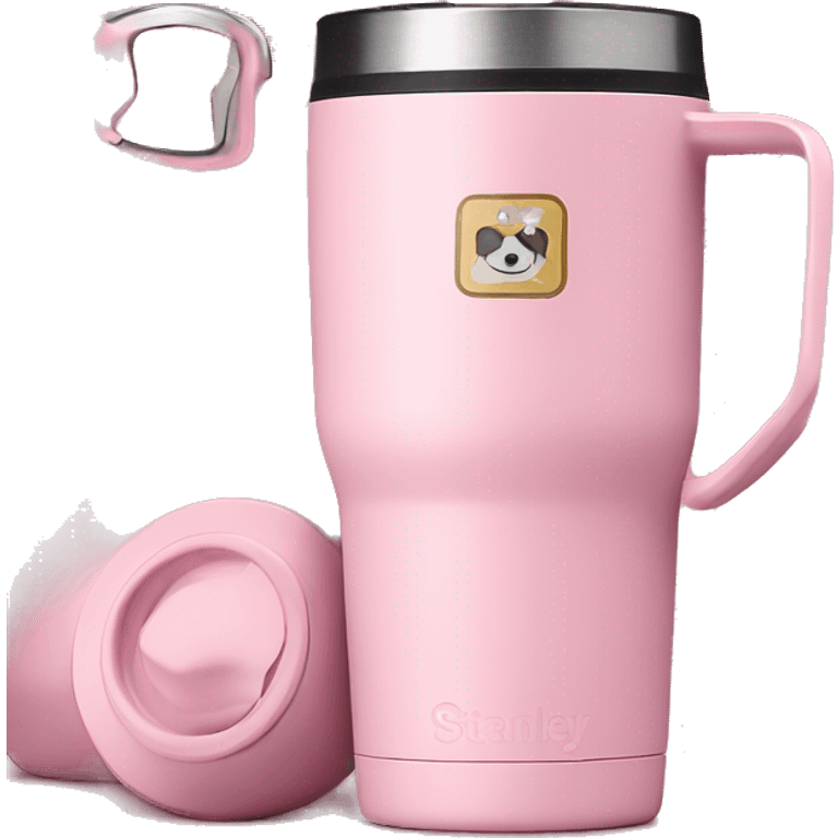 Pink Stanley brand tumbler with handle emoji