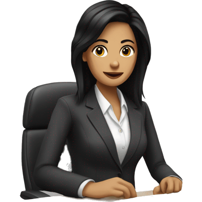 Secretary black hair computer and drinking coffee emoji