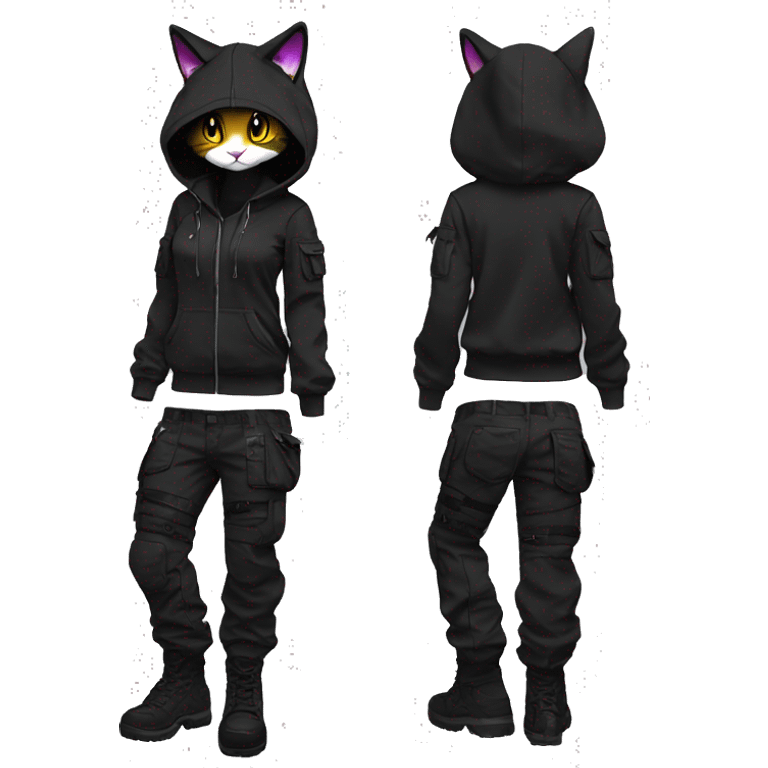 Edgy Anthro cool cute beautiful pretty anime dark cat-Pokémon-fursona techwear cargo pants hoodie emoji