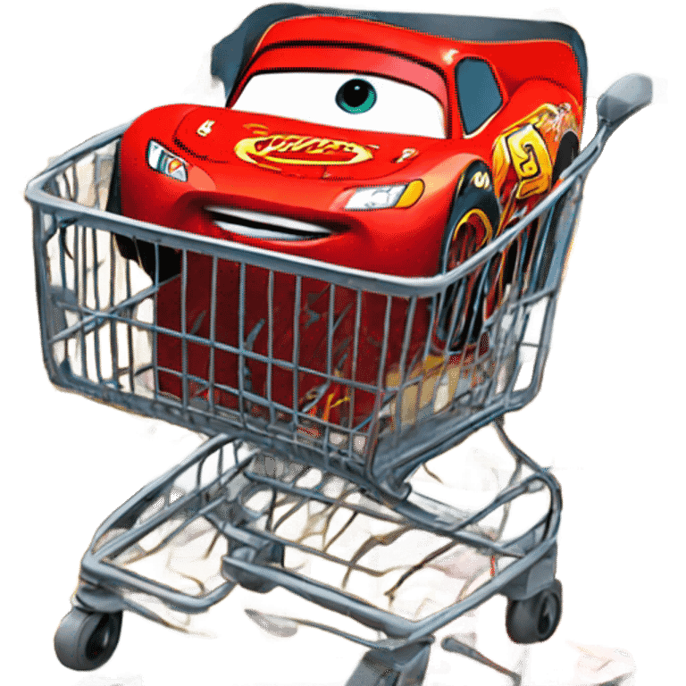 Lightning McQueen in a shopping cart emoji