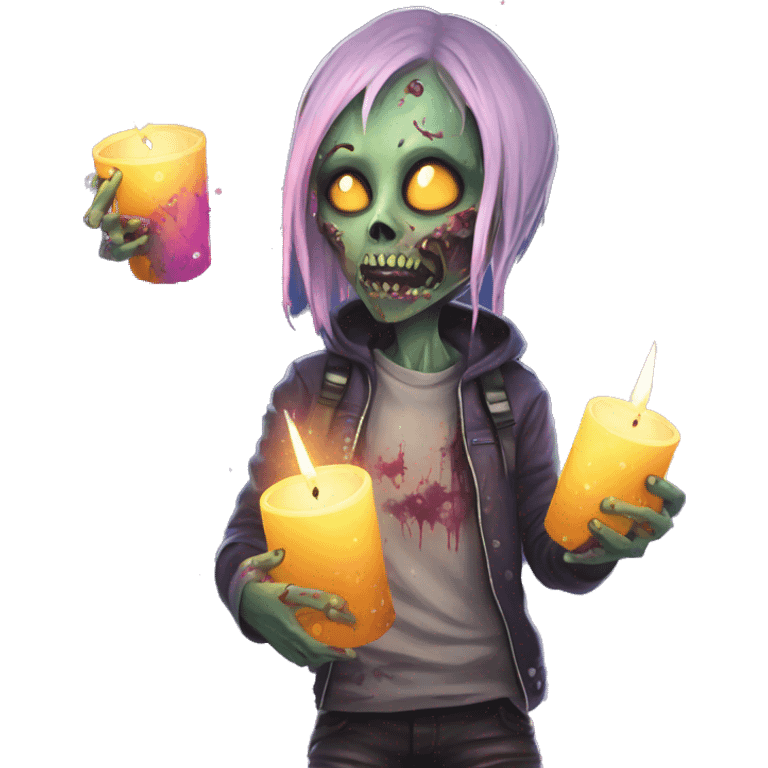 zombie person melting into graffiti galaxies with candles lanterns and fairy lights emoji