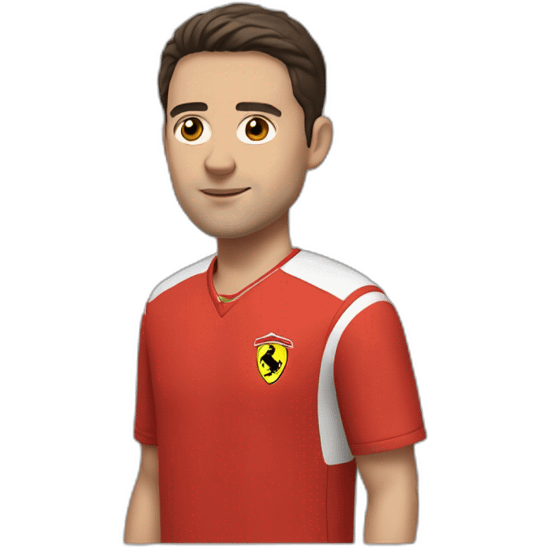 a young white man with no beard and very short dark hair and brown eyes in a red ferrari jersey emoji