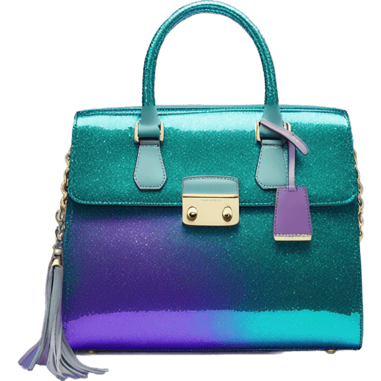 Realistic iridescent purple teal blue  shift glitter Michael Kors satchel purse.  emoji