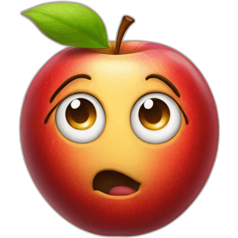 circle apple planet with a cartoon smirking with big courageous eyes emoji