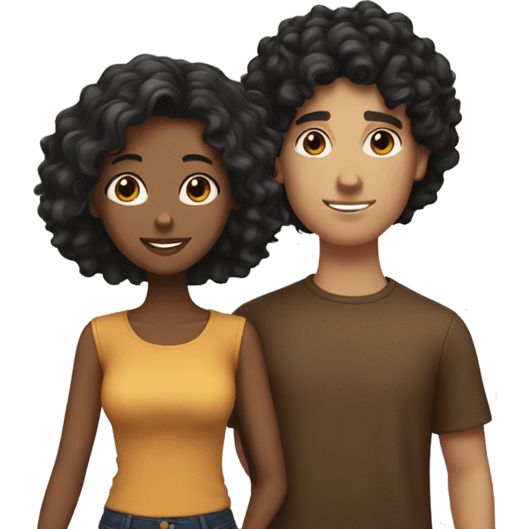 A couple . White boy with black hair and brown girl with curly brown hair  emoji