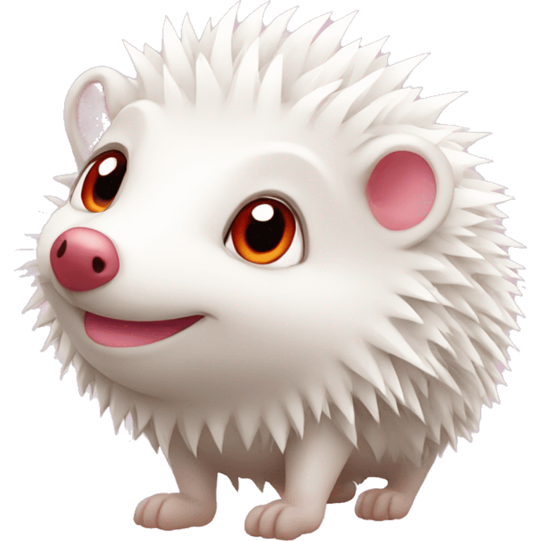 Cute white hedgehog with pinkish red eyes emoji