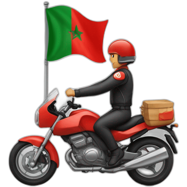 quelqu'un sur une moto avec le drapeau du Maroc derrière emoji