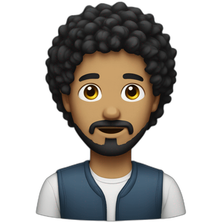 guy with messy curly black hair round face and goatee beard emoji