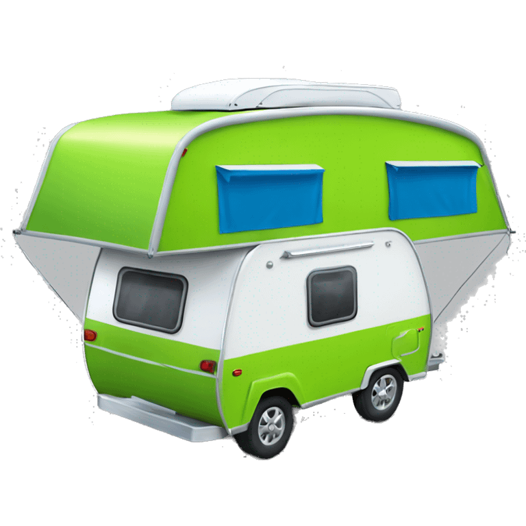 Realistic lime green and blue camping travel trailer isolated.  emoji