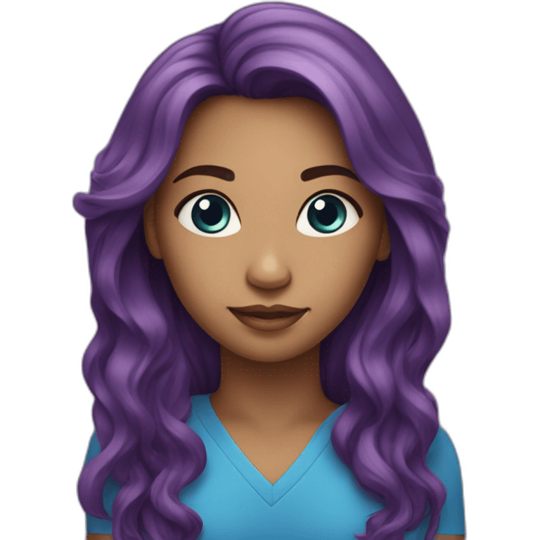 Mulher de cabelo roxo, pele clara e olho azul emoji